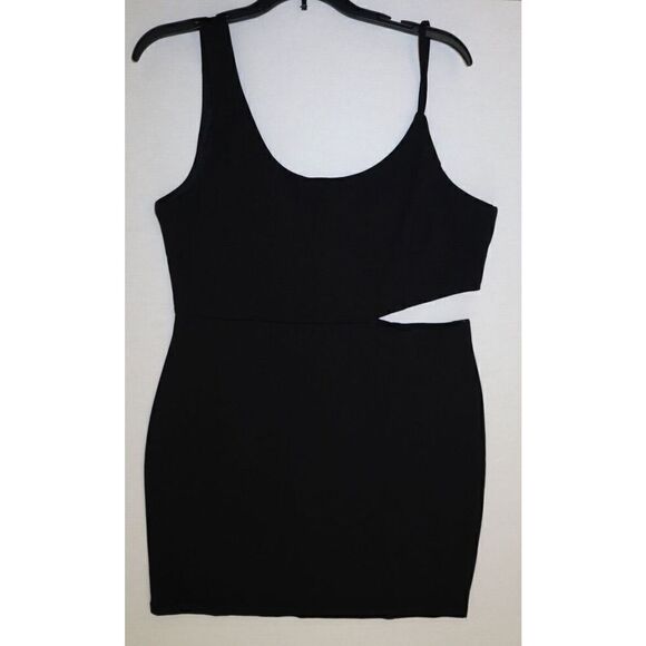 Socialite Women's Sz XL Black Asymmetric Cut Out Ponte Bodycon Mini Dress - Picture 6 of 9